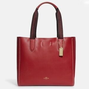 COACH Pebbled Leather Derby Tote Shoulder Bag in Gold/1941 Red/Oxblood, LIKE NEW